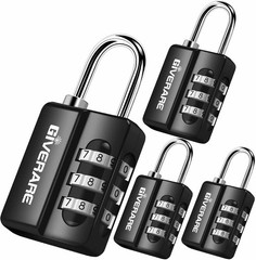 GIVERARE 4 Pack Combination Lock, 3-Digit Padlock Keyless, Resettable Luggage