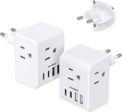 2 Pack European Travel Plug Adapter, International Power Plug Adapter with 3 Out