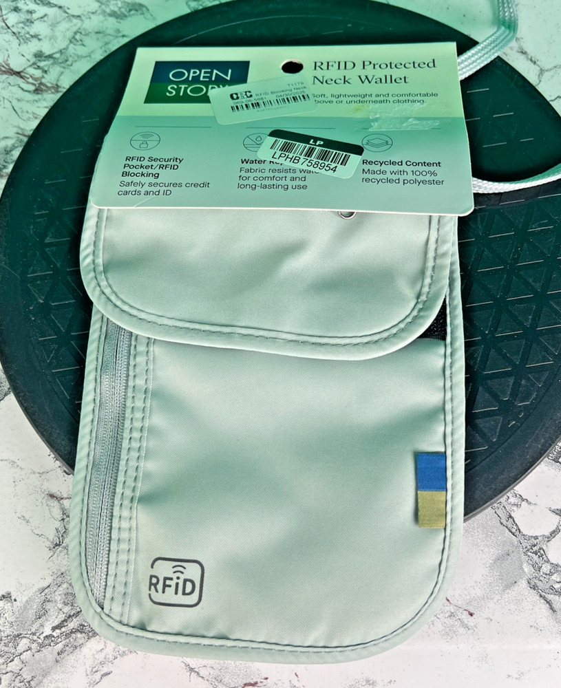 Open Story RFID Protected Neck Wallet Travel Passport Holder Pouch Mint Green