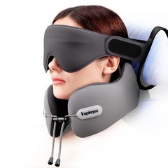 Travel Neck Pillow with Strap, 3D Sleep Mask, Adjustable Neck Support, Dual