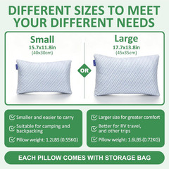 Travel Pillow Large 2 Pack Memory Foam Compressible for Camping Backpacking