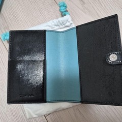 Tiffany & Co Black Turquoise Color Leather Passport Cover Holder14x10cm W/Pouch