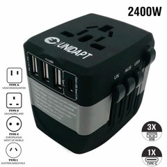 International Travel Adapter, 2400W High Power 3-USB Ports & Type C