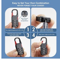 3Pcs Mini Backpack Zipper Padlock with 3 Digits Combination for Luggage Suitcase