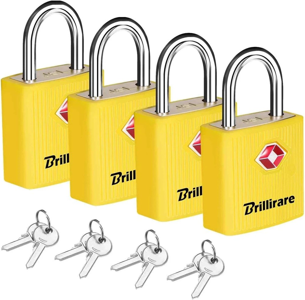 4 Pack TSA Approved Luggage Locks with Keys, Travel Padlock, Zinc Yellow
