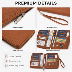 Leather Passport Holder Wallet RFID Blocking Zippered Passport Wallet Bag Case