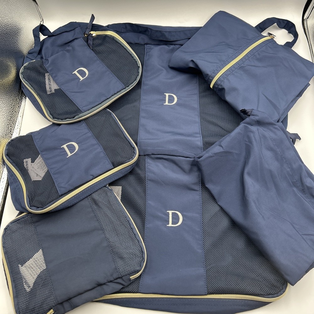 Mark Graham 7 Piece Packing Cube Set Travel BlueMonogram Letter D Gray NWOT