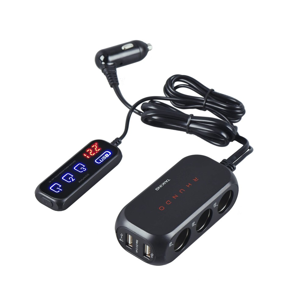 RS-21S 3-way Car Cigarette Lighter Splitter/Adapter/Charger + 2 USB 3.4Amp, w…
