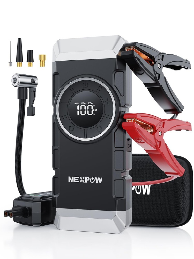 NEXPOW Car Battery Jump Starter with Air Compressor 3000A Peak,12V black