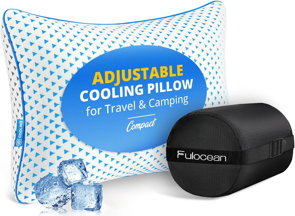 Small Cooling Memory Foam Pillow for Travel & Camping, Compressible Adjustable P
