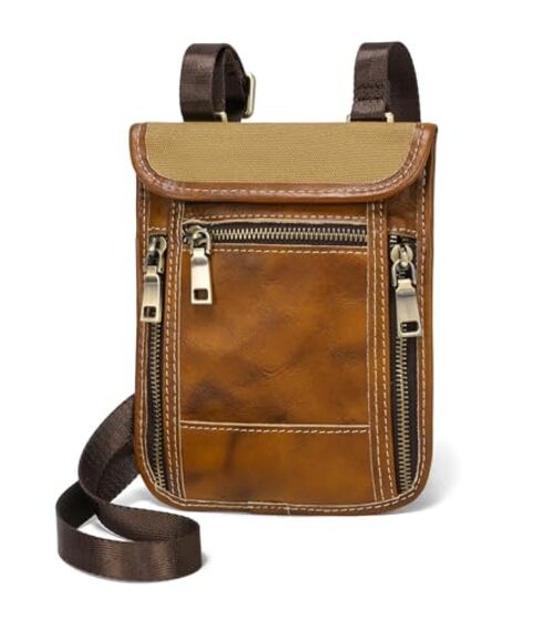 Full Grain Leather Travel Wallet, Leather Cell Phone Belt Bag, Waist Yellow
