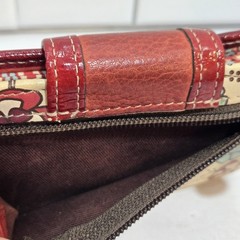 Rare Fossil Bifold Wallet Snap Floral Print Red Leather Zip ID Card Holder HTF