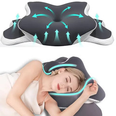 Ergonomic Memory Foam Butterfly Neck Pillow, C-Shaped/Adjustable Dual Height, Tr