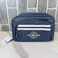 Pan Am Toiletry Bag Travel Dopp Kit Navy Zip Pouch Front & Rear Pockets