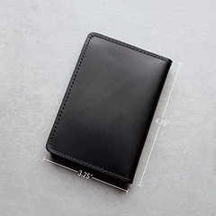 Leather Bifold Minimalist Double ID Card Credential Holder () Smooth Black