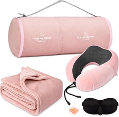 Travel Pillow and Blanket Set Neck Pillows Travel Essentials with Sleep Mask for