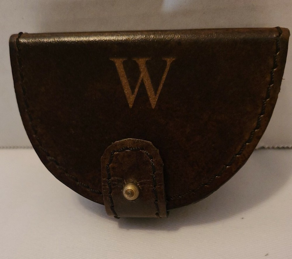 Pottery Barn Brown Saddle Leather Earbud Case Monogram “W”