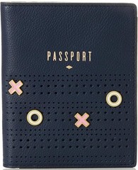 Fossil Navy Blue Leather Passport Holder Wallet Credit Card ID Organizer Bifold