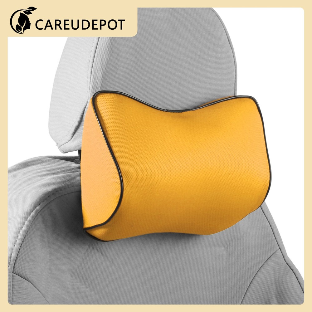 Auto Headrest Pillow Polyester, Memory Foam Yellow 2 Pcs for Driving Travel