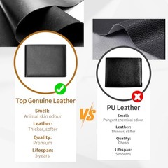 Genuine Leather Slim Wallet for Men, Thin RFID Blocking Bifold Mens Black