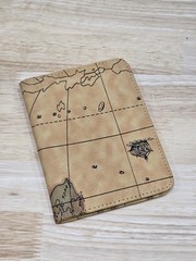 Passport Holder Bifold Wallet Card Slots World Map Tan Brown PU Leather