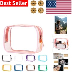 Pink Waterproof Cosmetic Travel Bag Small TSA Approved Transparent Durable Pouch