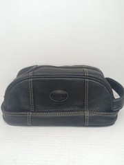 Fossil Black Leather Toiletry Bag Dopp Kit Mens Travel Shaving Case Organizer