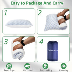 Travel Pillow Large 2 Pack Memory Foam Compressible for Camping Backpacking