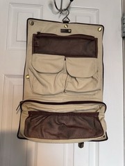 VTG Red Envelope Leather Excursion Travel Toiletry Case Bag Trifold Brown Gold