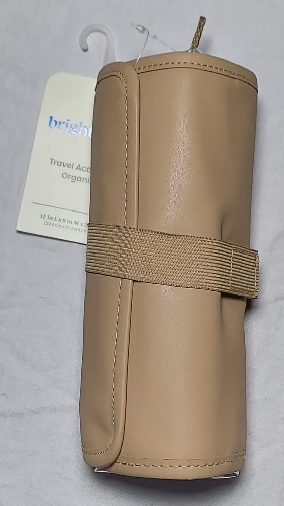 Brightroom Travel Accessory Organizer Roll Up Case Faux Leather Tan NWT (C1)