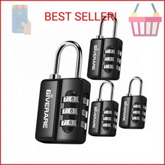 GIVERARE 4 Pack Combination Lock, 3-Digit Padlock Keyless, Resettable Luggage Lo
