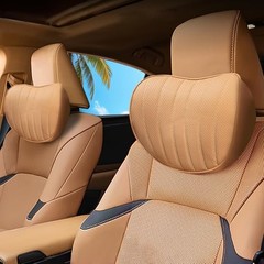Ergonomic Car Headrest Pillow Nappa Leather Memory Foam Palomino Brown-2 Packs