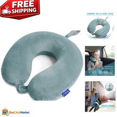 Ergonomic Memory Foam Travel Pillow with Snap Strap – Gray Blue Luxury Comfort