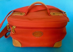 Lancel Paris Leather-Trim Nylon Canvas Travel Case Red Made In France