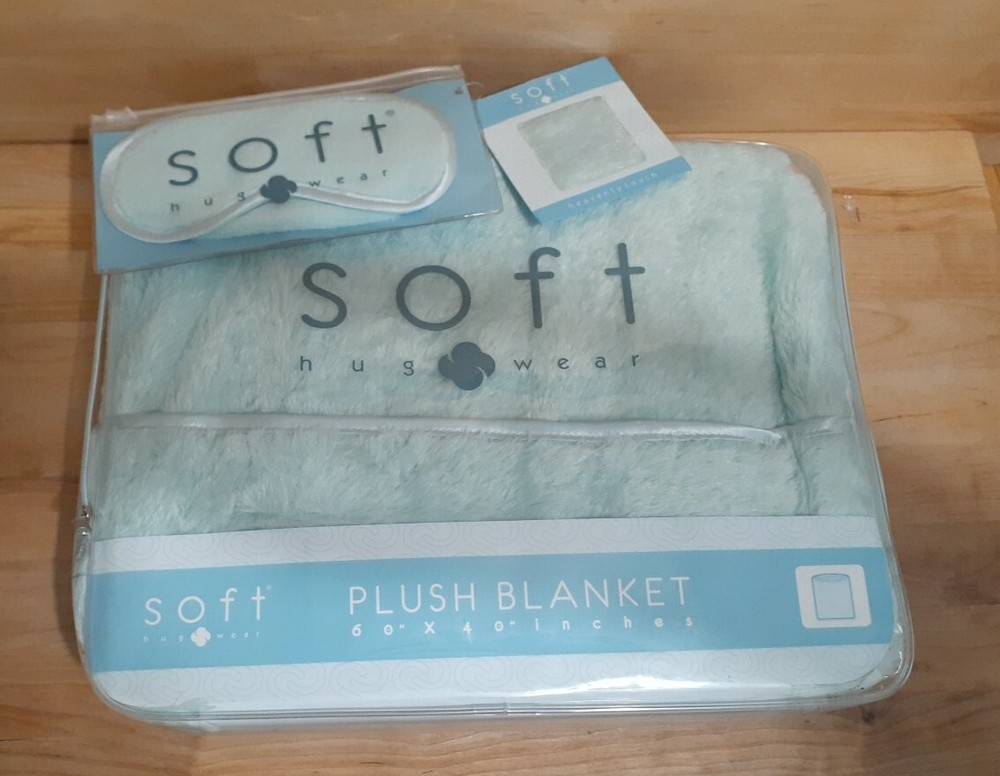 Soft Hug Wear Deluxe PLUSH Blanket & Eye Mask AQUA 60″ x 40″ Super Soft HOME SPA