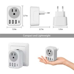 Universal EU Travel Adapter USB-C 2500W 10A 5-Port European Plug