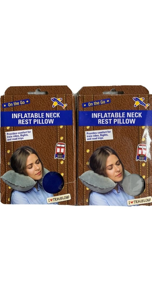 On The Go Inflatable Neck Rest Travel Pillow One Blue One Gray . Pack Of 2