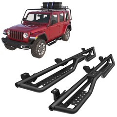 Black Carbon Steel Running Boards Side Steps for 18 Jeep Wrangler