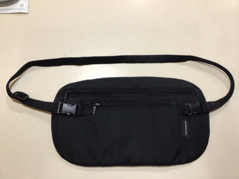 Samsonite Money Belt Double Pocket Hidden 11×5.5” Waist Wallet Black Padded Back
