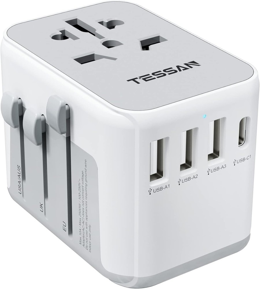 Universal Travel Adapter, International Power Adapter with 4 USB Ports (1 USB C)
