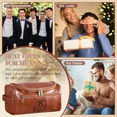 Personalized Leather Toiletry Bag for Men Initial Travel Bag with Hook D