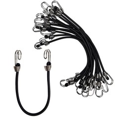 YELIER Mini Bungee Cords with Hooks. (12pcs, Black, 10″) Small 10″, Black