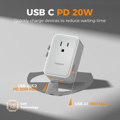 Universal Travel Adapter 20W, Ultra Slim International Power Adapter with 2 USB-