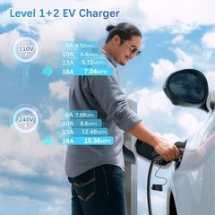 Level 1 EV Charger – 2.8″ LED Touch Screen, 110V/240V, 16 Amp, 25FT