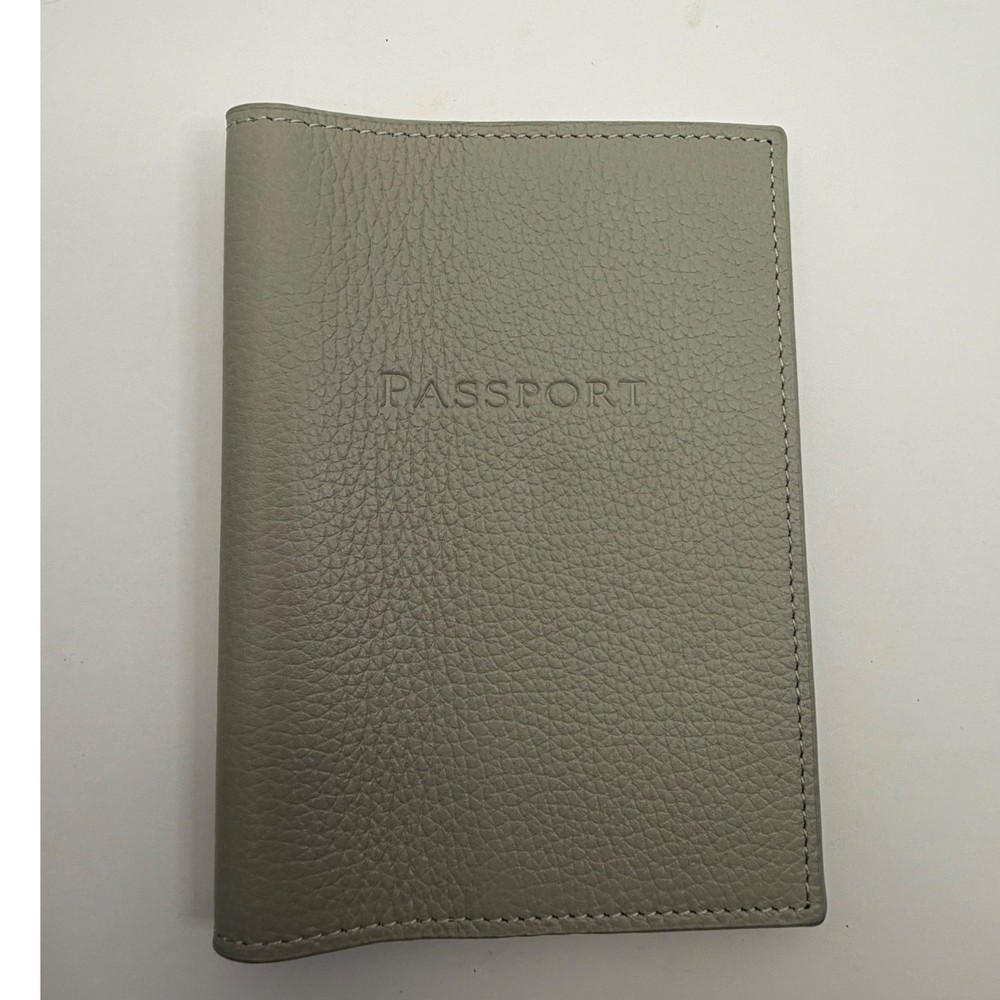 Light Grey Pebbled Leather Passport Cover Minimalist Travel Holder Accessory