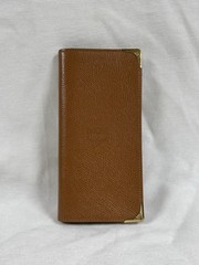 Vintage MCM Solid Leather Wallet ID Card Holder Slim Sleeve Gold Corners Cognac