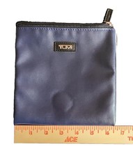 TUMI For Delta Faux Leather Navy Leather Travel Pouch Bag Cosmetic Case Zip