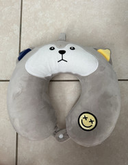 Gray Memory Foam U-Shaped Neck Travel Pillow Plush Animal Character Face
