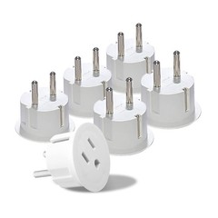 OREI American USA To European Plug Adapter – Type E/F Schuko 6 Pack, White