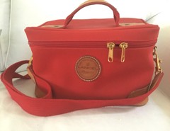 Lancel Paris Leather-Trim Nylon Canvas Travel Case Red Made In France